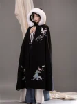 Traditional Chinese Style Black Embroidered Woolen Hanfu Cape-1