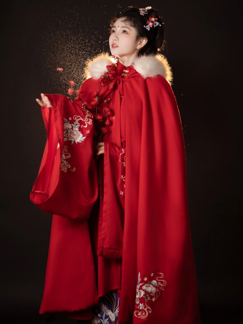 Traditional Chinese Style Red Embroidered Woolen Cape-1 Traditional Chinese Style Red Embroidered Woolen Hanfu Cape- Hanfu Way: Traditional & Modern Chinese Hanfu Clothing for All Occasions
