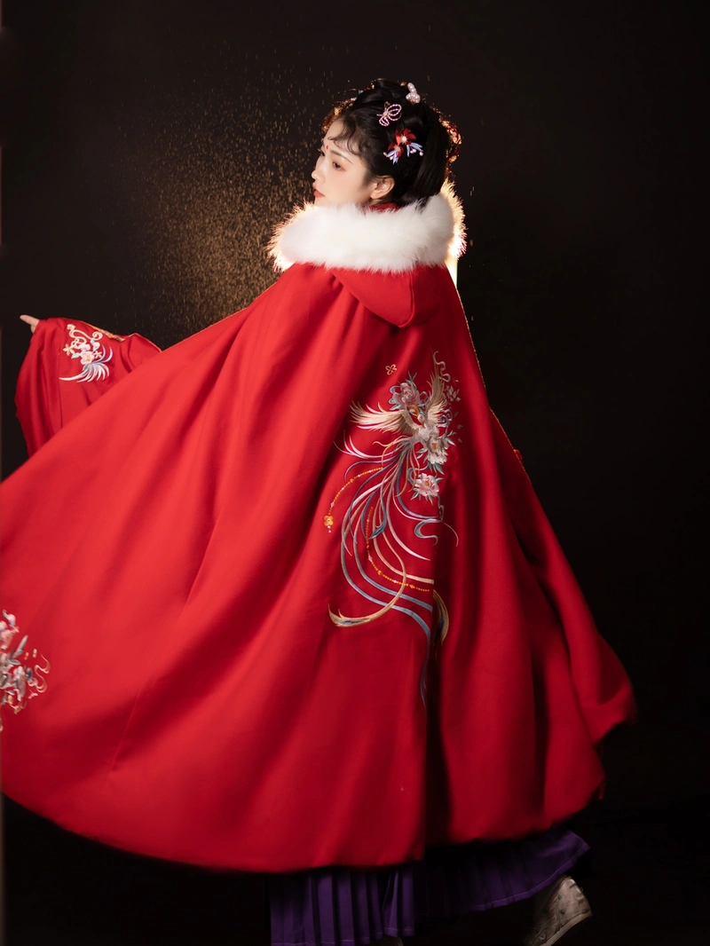 Traditional Chinese Style Red Embroidered Woolen Cape-2