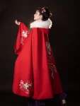 Traditional Chinese Style Red Embroidered Woolen Cape-1