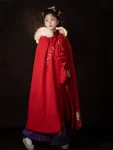 Traditional Chinese Style Red Embroidered Woolen Cape-1