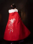 Traditional Chinese Style Red Embroidered Woolen Cape-1