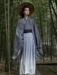 Unisex Wei Jin Style Grau bedrucktes Hanfu-Set