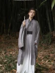 Unisex Wei Jin Style Grey Printed Hanfu Set-1
