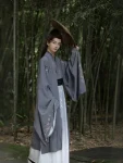 Unisex Wei Jin Style Grey Printed Hanfu Set-1
