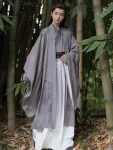 Unisex Wei Jin Style Grey Printed Hanfu Set-1