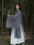 Unisex Wei Jin Style Grey Printed Hanfu Set-1