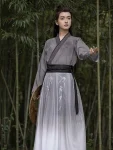 Unisex Wei Jin Style Grey Printed Hanfu Set-1