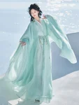 위진 왕조 봄 여름 녹색 Zhiju Hanfu 세트-1
