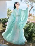위진 왕조 봄 여름 녹색 Zhiju Hanfu 세트-1