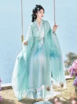 위진 왕조 봄 여름 녹색 Zhiju Hanfu 세트-1