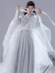 Wei Jin Dynasty Unisex White Embroidered Wuxia-Inspired Hanfu Set