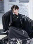 Wei Jin Hanfu mænd sort broderi Qiyaoqun sæt-1