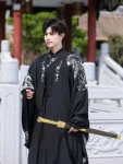 Wei Jin Hanfu mænd sort broderi Qiyaoqun sæt-1