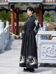 Wei Jin Hanfu mænd sort broderi Qiyaoqun sæt-1
