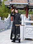 Wei Jin Hanfu mænd sort broderi Qiyaoqun sæt-1