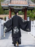 Wei Jin Hanfu mænd sort broderi Qiyaoqun sæt-1