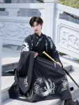 Wei Jin Hanfu mænd sort broderi Qiyaoqun sæt-1