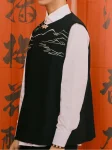 Chinese Style Embroidered Vest with Frog Buttons-1