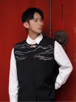 Chinese Style Embroidered Vest with Frog Buttons-1