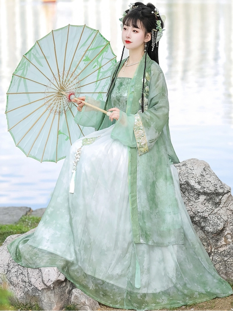 Lime Green Song Dynasty Style Hanfu Dress Set (2)