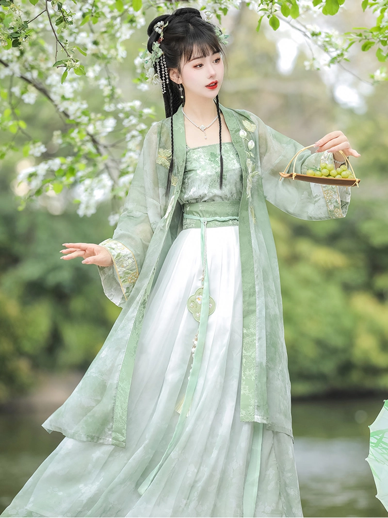 Lime Green Song Dynasty Style Hanfu Dress Set (9)