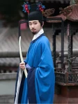 明代漢服青錦衣丸衿袁陵袍-1