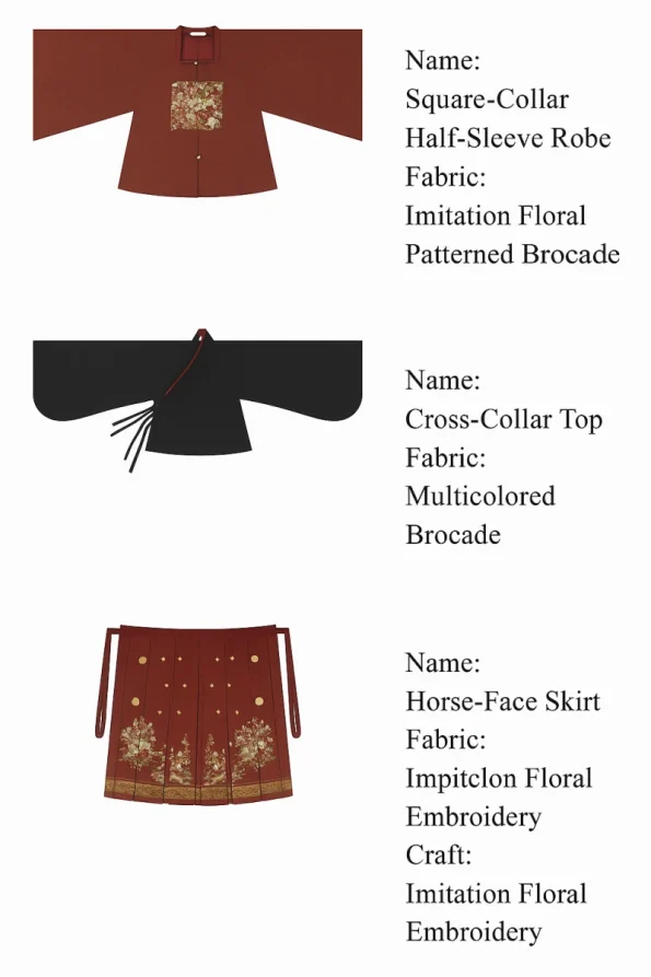 明朝韓服錦馬面群三点セット-韓服道：伝統とモダンの中国漢服、あらゆるシーンで活躍