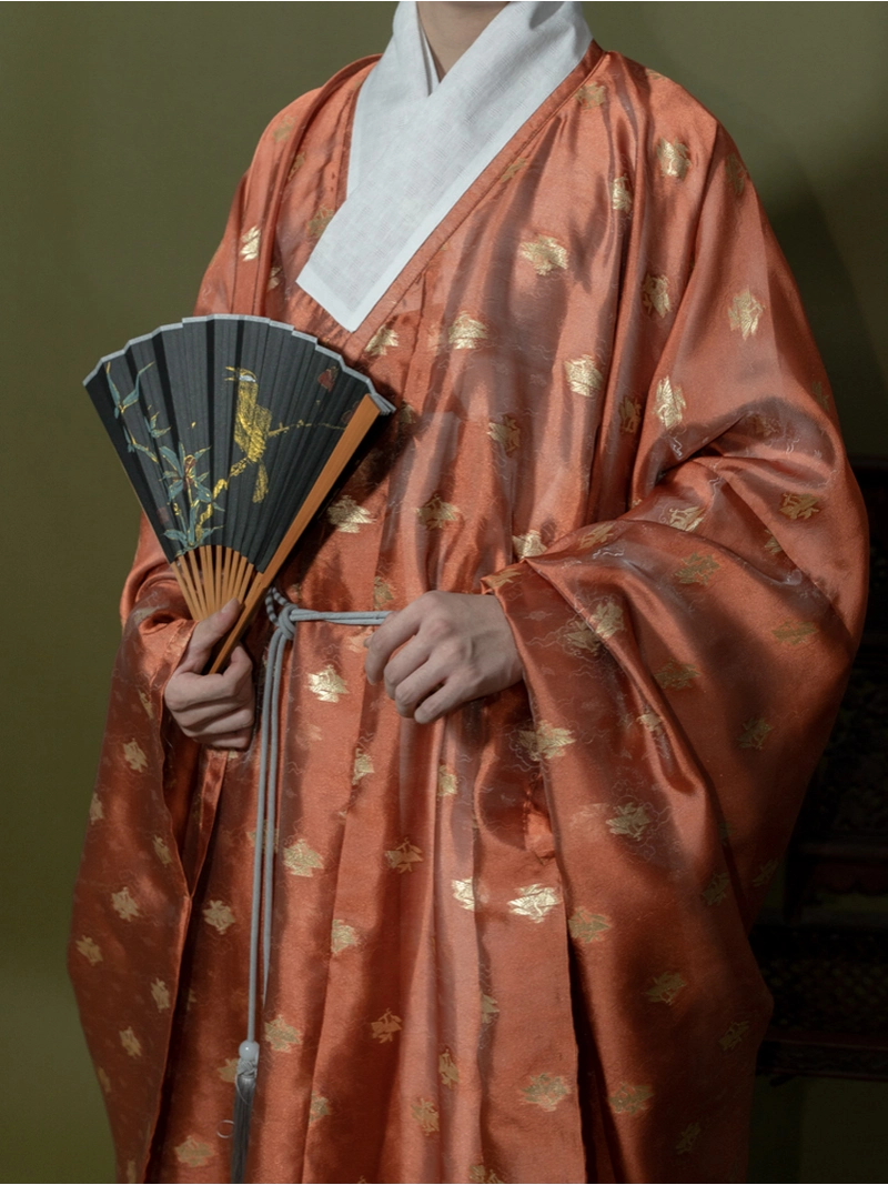 Ming Dynasty Hanfu Cross-Collared Gold Gauze Cloud & Goose Robe (2)