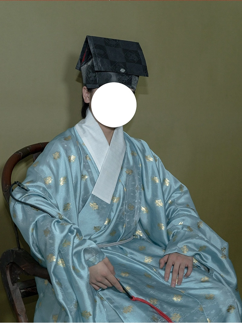 Ming Dynasty Hanfu Cross-Collared Gold Gauze Cloud & Goose Robe (7)