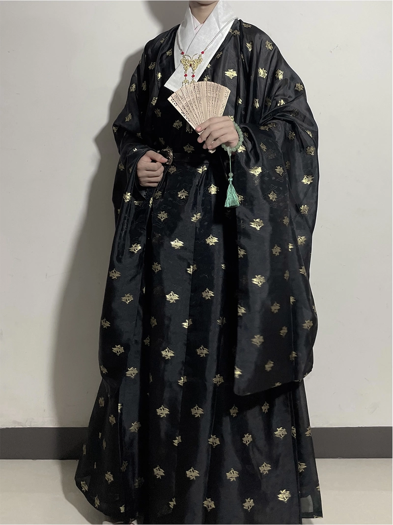 Ming Dynasty Hanfu Cross-Collared Gold Gauze Cloud & Goose Robe (9)