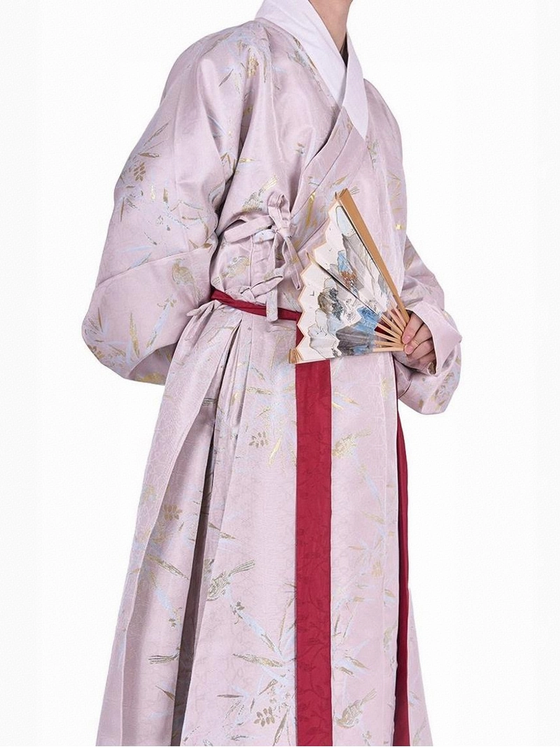 Mingdynastin Hanfu Guldtråd Bambulöv Lång Robe-7