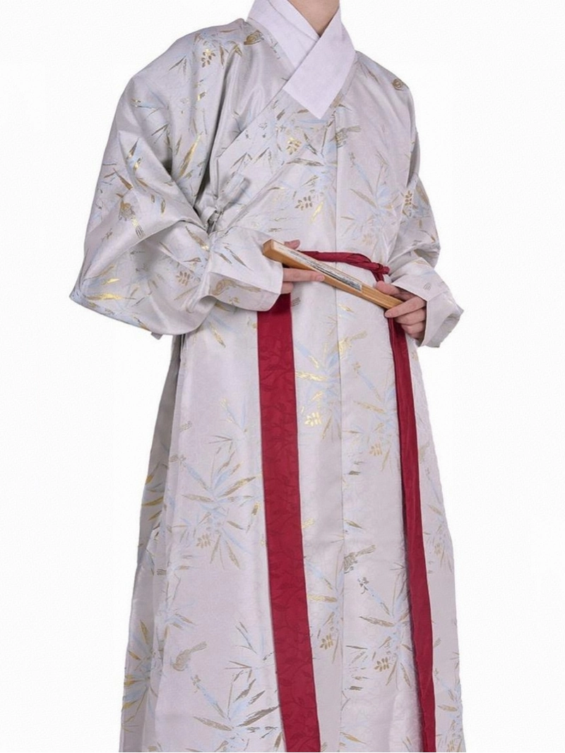 Mingdynastin Hanfu Guld-Tråd Bambu Blad Lång Robe-8