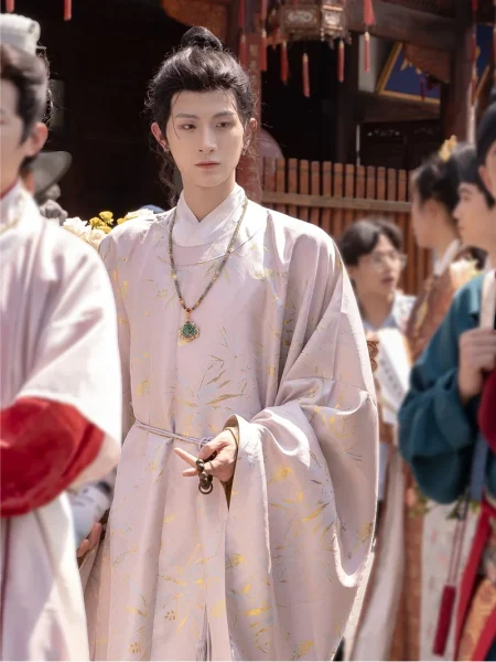 Ming Dynasty Hanfu Gold-Thread Bamboo Leaf Yuanlingpao Unisex