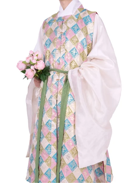 Ming Dynasty Hanfu Square Collar Gold Brocade Long Vest Unisex