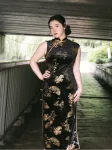 Nieuwe Chinese Stijl Zwart Goudfolie Qipao Jurk