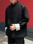 Neu Chinesischen Stil Schwarz Tang Jacke mit Frosch Knöpfe für Männer
