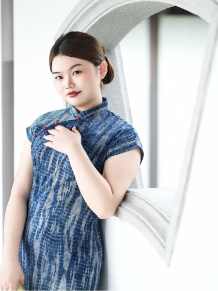 새로운 중국식 블루 치파오 드레스