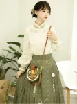 New Chinese Style Green Jacquard Vest Set with Ma Mian Qun (7)