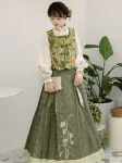 New Chinese Style Green Jacquard Vest Set with Ma Mian Qun (7)