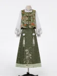 New Chinese Style Green Jacquard Vest Set with Ma Mian Qun (7)