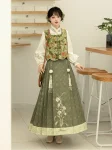 New Chinese Style Green Jacquard Vest Set with Ma Mian Qun (7)