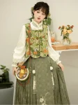 New Chinese Style Green Jacquard Vest Set with Ma Mian Qun (7)