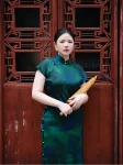 새로운 중국식 그린 새틴 치파오 드레스