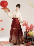 New Chinese Style Red Embroidered Hanfu Set with Yunjian Top and Ma Mian Qun (6)