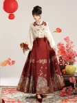New Chinese Style Red Embroidered Hanfu Set with Yunjian Top and Ma Mian Qun (6)