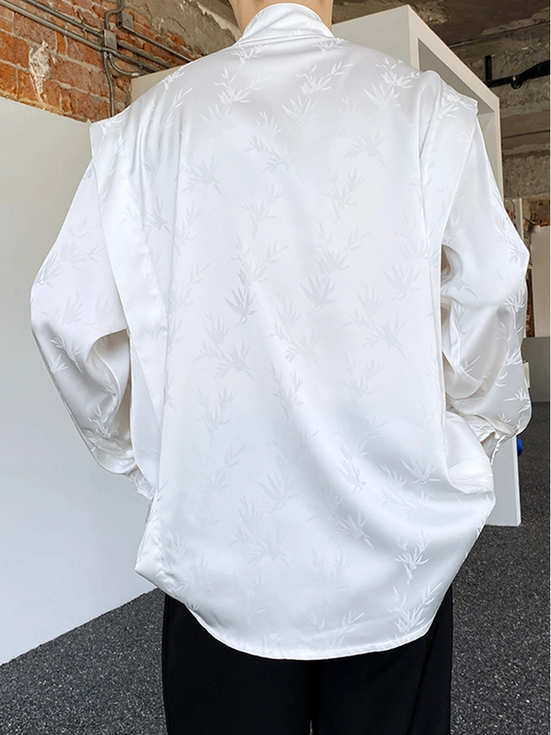 新中式緞面提花竹節紋襯衫 Unisex-6