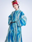 Tang Dynasty Hanfu Blue Printed Yuanlingpao Unisex