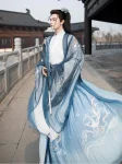 Wei-Jin Dynastie Hanfu Mannen Chiffon Toga en Rok Set