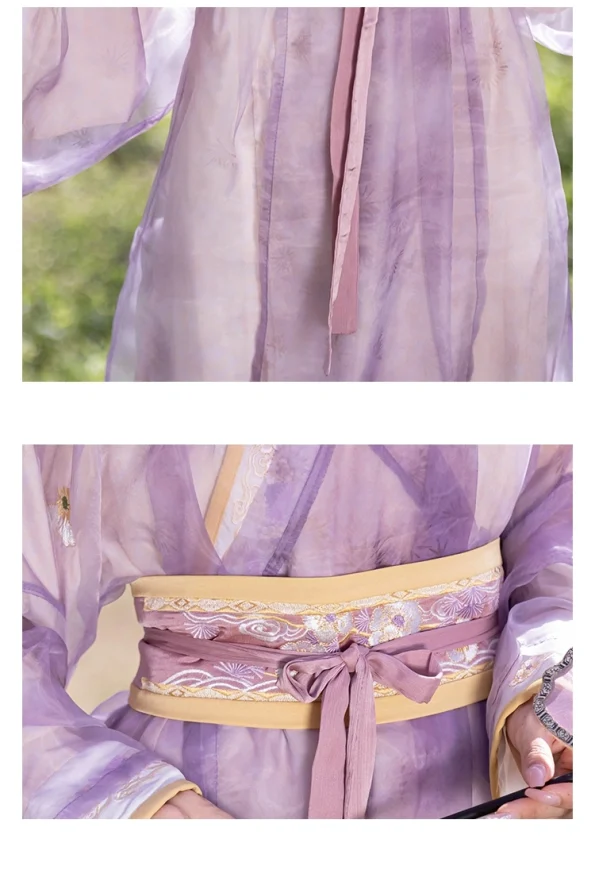 Wei-Jin stijl Cross-Collar lang shirt geborduurd gaas Hanfu jurk